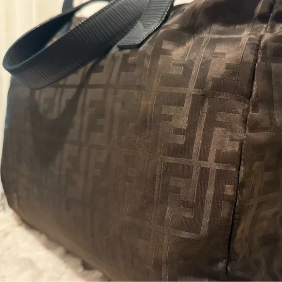 FENDI FF ZUCCA NYLON LEATHER MONOGRAM TRAVEL BAG TOTE PURSE UNISEX - Picture 1 of 16